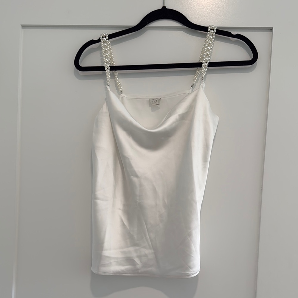 Chic White Cami with Pearl Straps